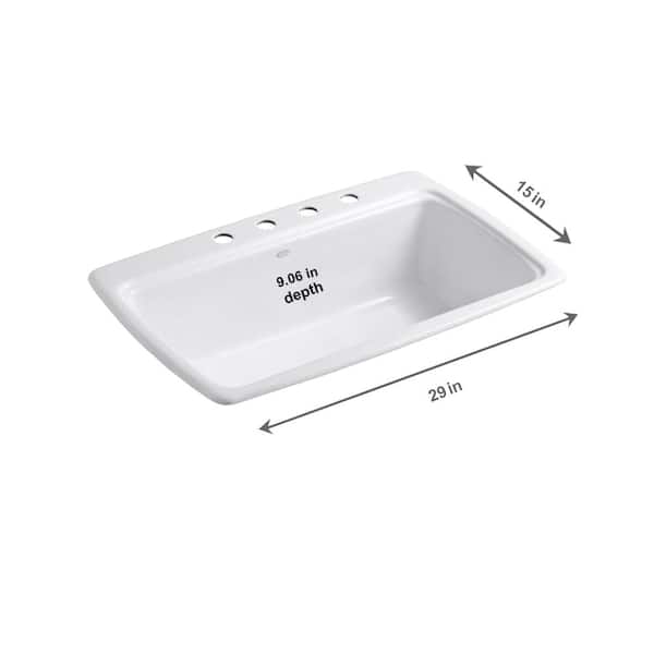 Cape Dory Drop-In Cast Iron 33 in. 4-Hole Single Basin Kitchen Sink in White