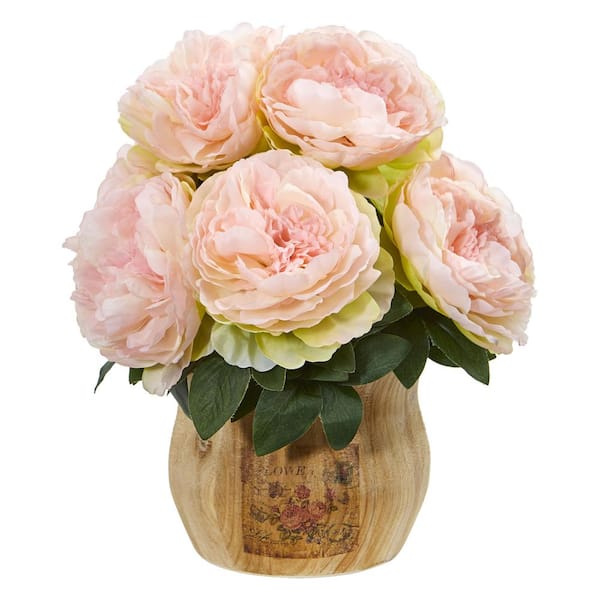 Nearly Natural Indoor Peony Artificial Arrangement in Decorative Planter
