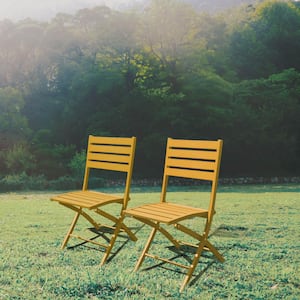 2-Piece Outdoor Folding Chairs Aluminum Patio Dining Chair Weather-Resistant Lawn Chair Yellow