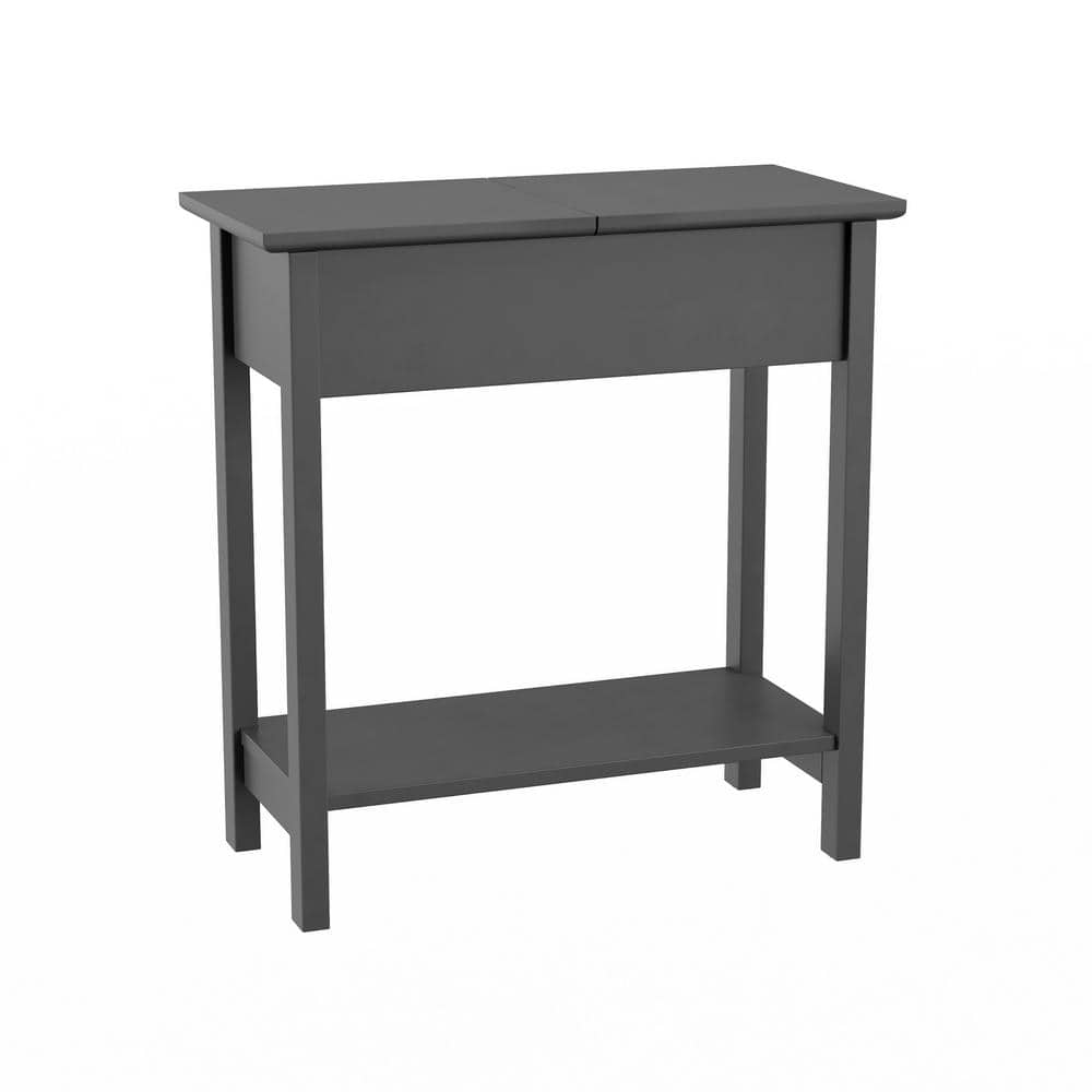 Matte Black Wooden Flip-Top Slim Slide End Table - thumbnail 2