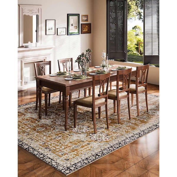 SKYSHALO Brown Green 9 ft. x 12 ft. Area Rug, Washable, Non-Slip