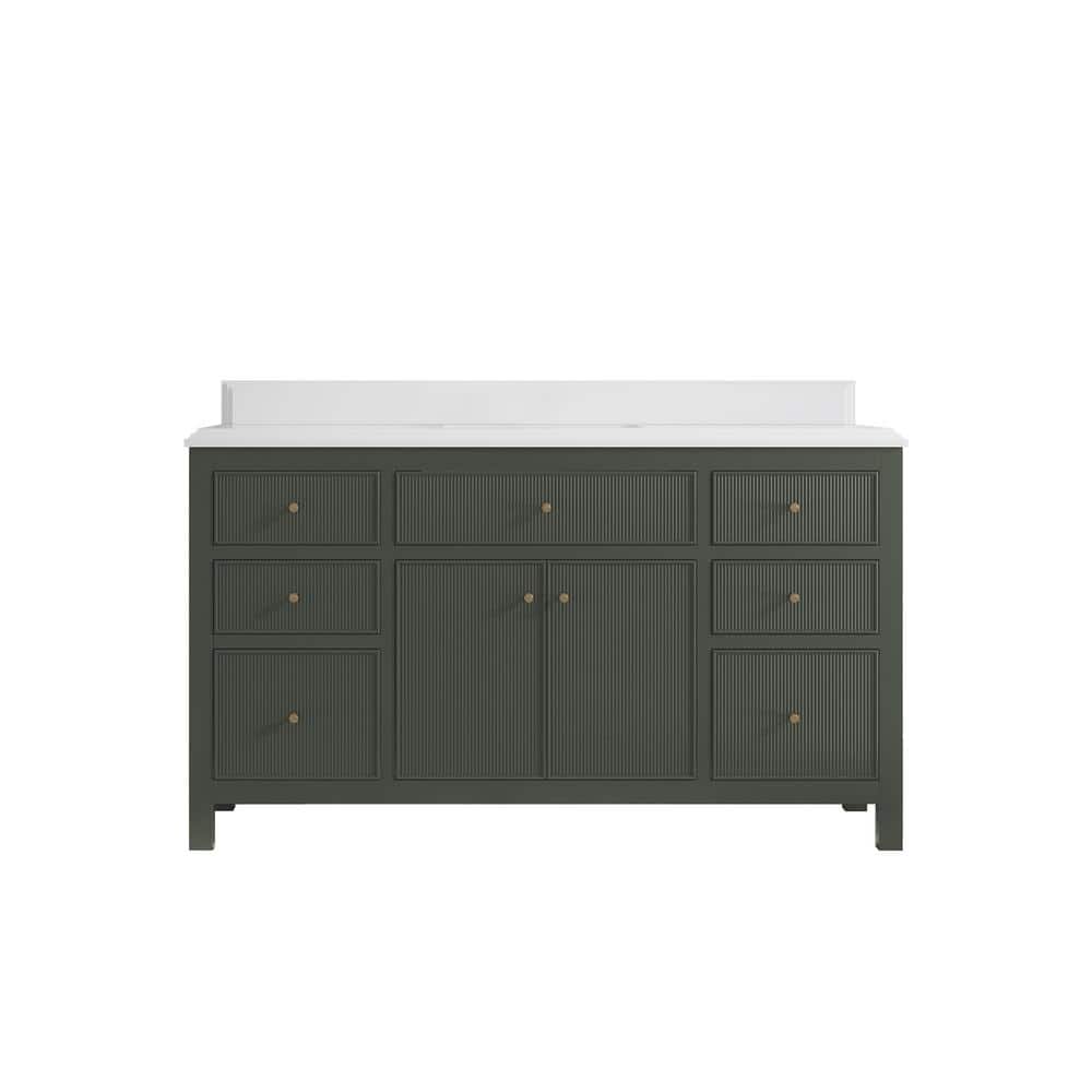 Sonoma 60 in. W x 22 in. D x 36 in. H Single Sink Bath Vanity in Pewter Green with 1.5 in. White Quartz Top price history on PriceWatchPro