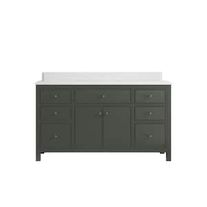 Sonoma 60 in. W x 22 in. D x 36 in. H Single Sink Bath Vanity in Pewter Green with 1.5" White Quartz Top