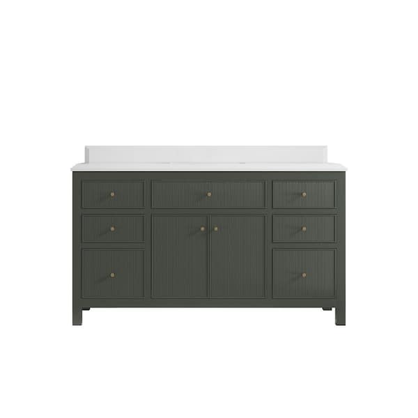 Willow Collections Sonoma 60 in. W x 22 in. D x 36 in. H Single Sink Bath Vanity in Pewter Green with 1.5 in. White Quartz Top
