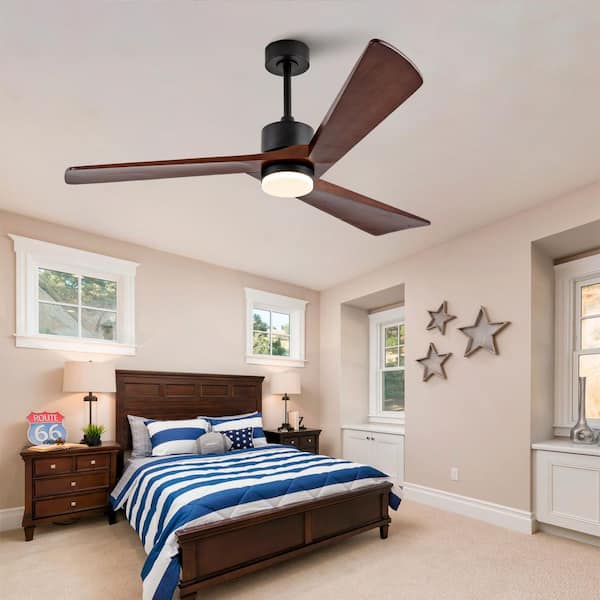Modern 60 in. Black 3 Wood Blades Downrod Standard Ceiling Fan with LED Light and Remote Control Included