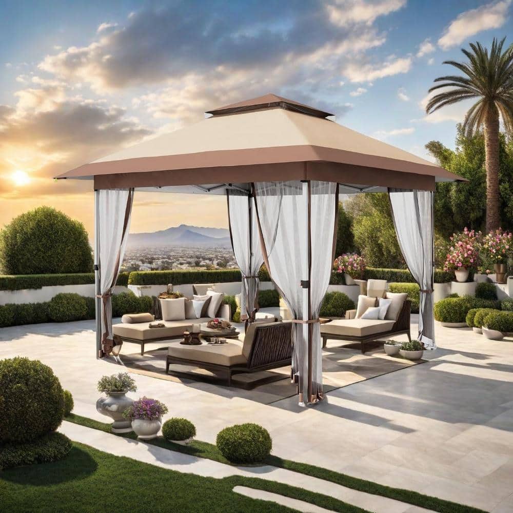 12x12 FT Pop-Up Gazebo, Double Vented Roof, Mosquito Netting, Adjustable Height, Wheeled Bag, Khaki+Brown price history on PriceWatchPro