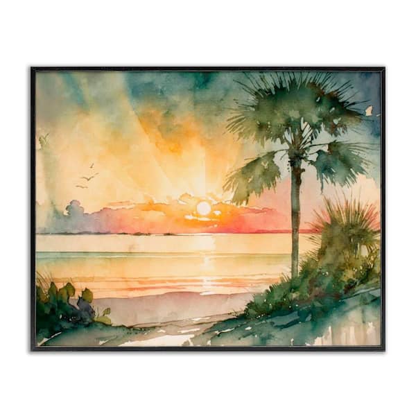Stupell Industries Sunrise Through Palms by Svetlana Aleynikova Black Framed Nature Giclee Art Print 24 in. x 30 in.