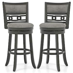 30.5 in. Grey Low Back Wood Bar Stool with Linen Fabric Seat (Set of 2)