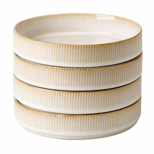23 fl. oz. White Family Stoneware Kitchen Bowl, 7.5 in. Pasta Bowls Set, Ideal for Your Friend for Festivals (Set of 4)