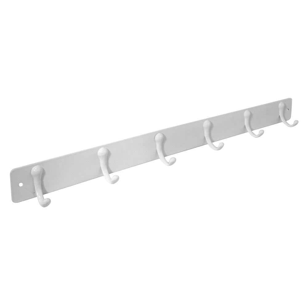 interDesign Flat Bar Wall-Mount 6 Hook Rack in White 46125CX - The