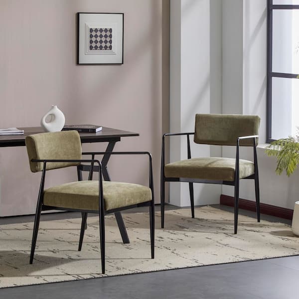 CHRISTOPHER KNIGHT HOME Donovan Modern Fabric Upholstered Dining Chair, Armrests, Iron, Olive Green Plus Black, Set of 2