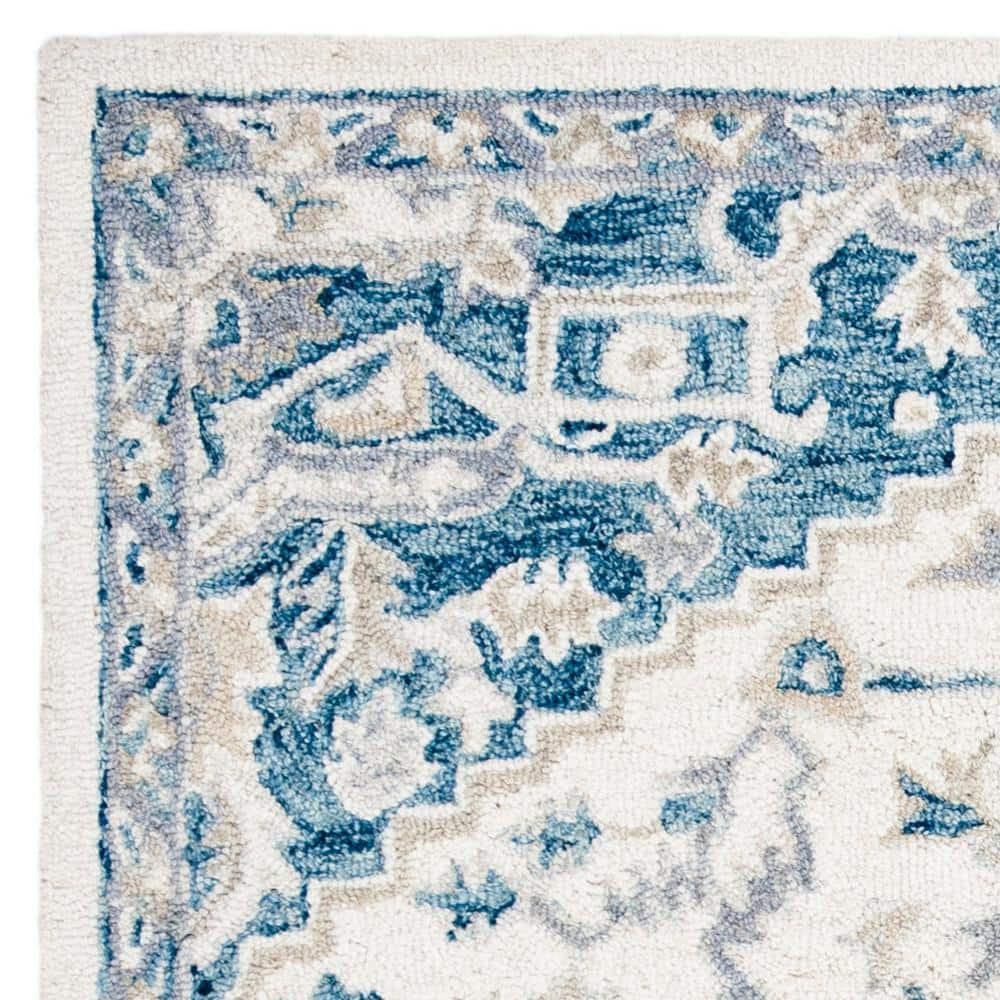 Ivory Navy Hand-Tufted Wool 5' Square Area Rug
