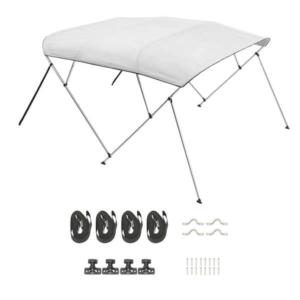 4 Bow Boat Bimini Top 600D Polyester Cover with Aluminum Frame Water-Resistant Sunshade Canopy with Storage Bag