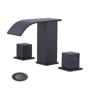 8 in. Widespread Double Switch Waterfall Bathroom Faucet with Pop-Up Drain in Black