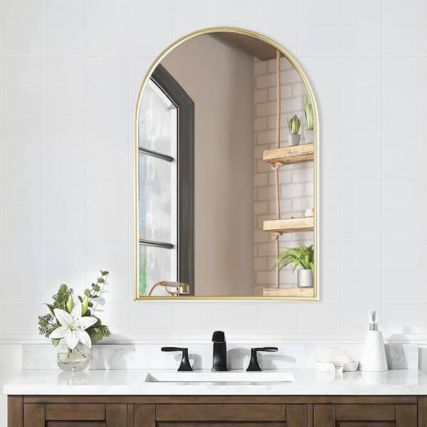 Edvivi Wayward 24 in. W x 35 in. H Arched Metal Frame Iron Gold Modern Accent Mirror