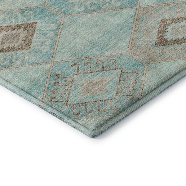 Mayfield Premium Machine Washable Abstract AMF1857 Teal 8 ft. x 10 ft. Area Rug