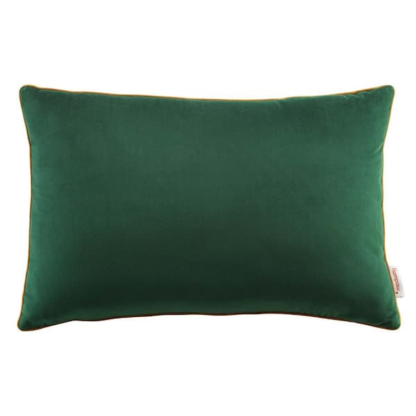 MODWAY Accentuate Green Cognac French Piping Trim 15.5 in. x 24 in. Lumbar Performance Velvet Throw Pillow