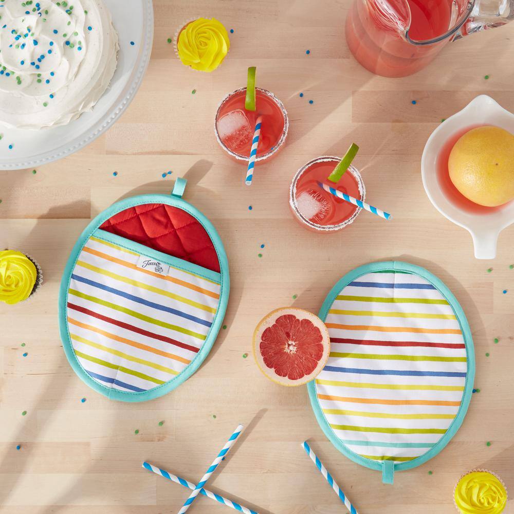 Fiesta Tropical Stripe Multicolor Cotton Pot Holder Set, 8"x10"