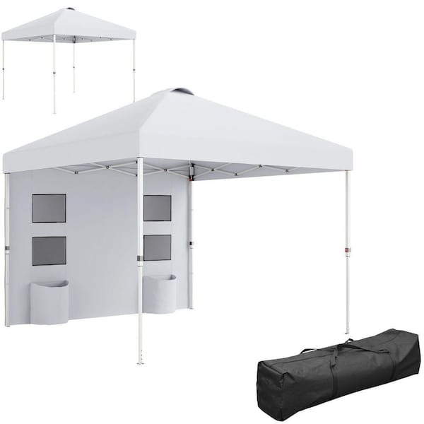 10 ft. x 10 ft. White Party Tent with Sidewall Height Adjustable Instant Sun Shelter with Storage Pockets