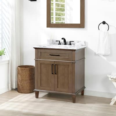 Sonoma 30 in. W x 22 in. D Bath Vanity in Almond Latte with Carrara Marble Vanity Top in White with White Basin