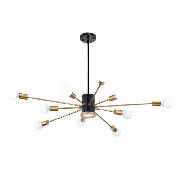 Jojospring Phoebe 49.5 in. Dia Sputnik 11-Light Chandelier in Black and Gold Finish