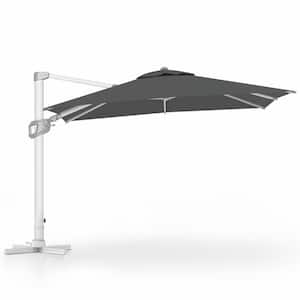 10ft. Aluminum Squrare Patio Offset Umbrella Cantilever Umbrella, 360° Rotation Device and Cross Base in Dark Grey