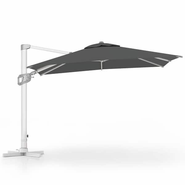 PASAMIC 10ft. Aluminum Squrare Patio Offset Umbrella Cantilever Umbrella, 360° Rotation Device and Cross Base in Dark Grey