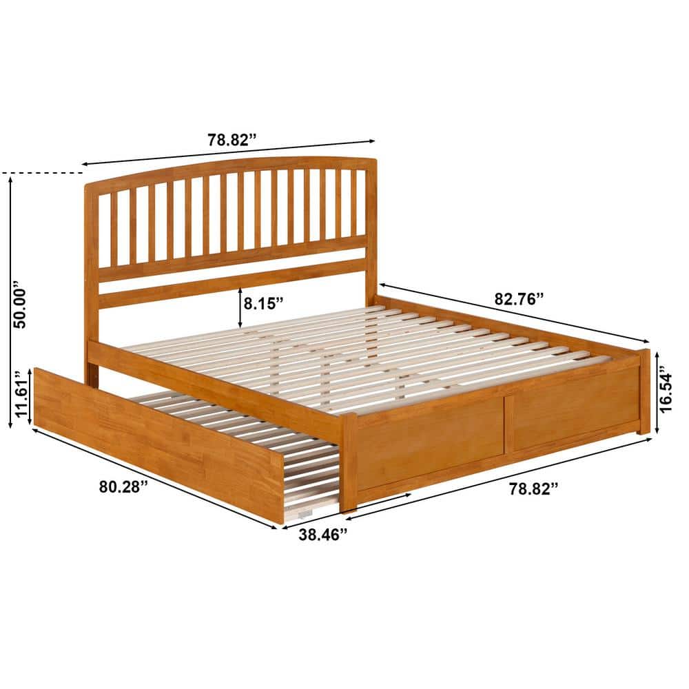 Light Toffee King Wood Platform Bed with Slats and Headboard