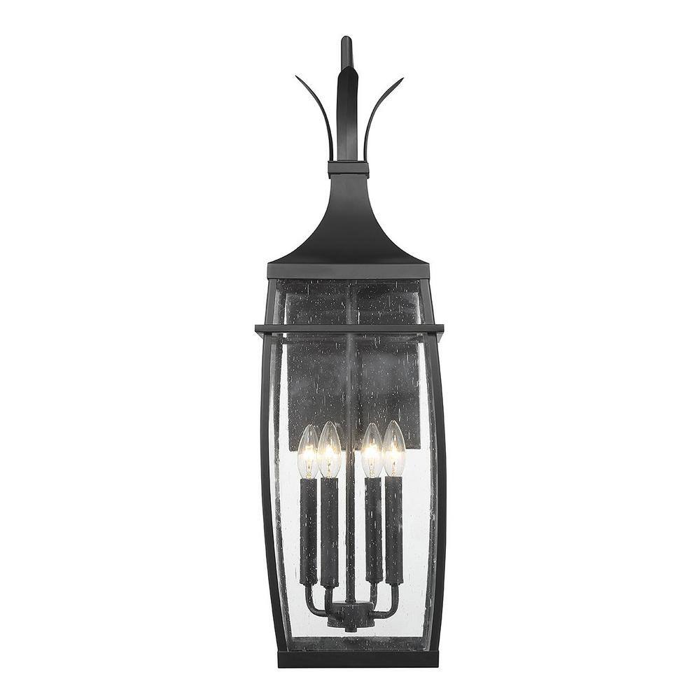 Matte Black 4-Light Outdoor Wall Lantern with Clear Seeded Glass