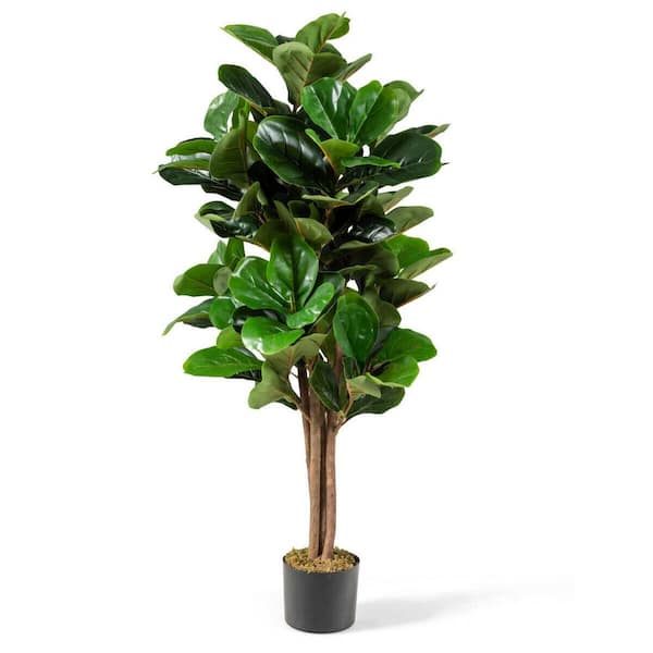 ANGELES HOME 4 ft. Green Artificial Fiddle Leaf Fig Tree Decorative Planter in Pot, Faux Plants