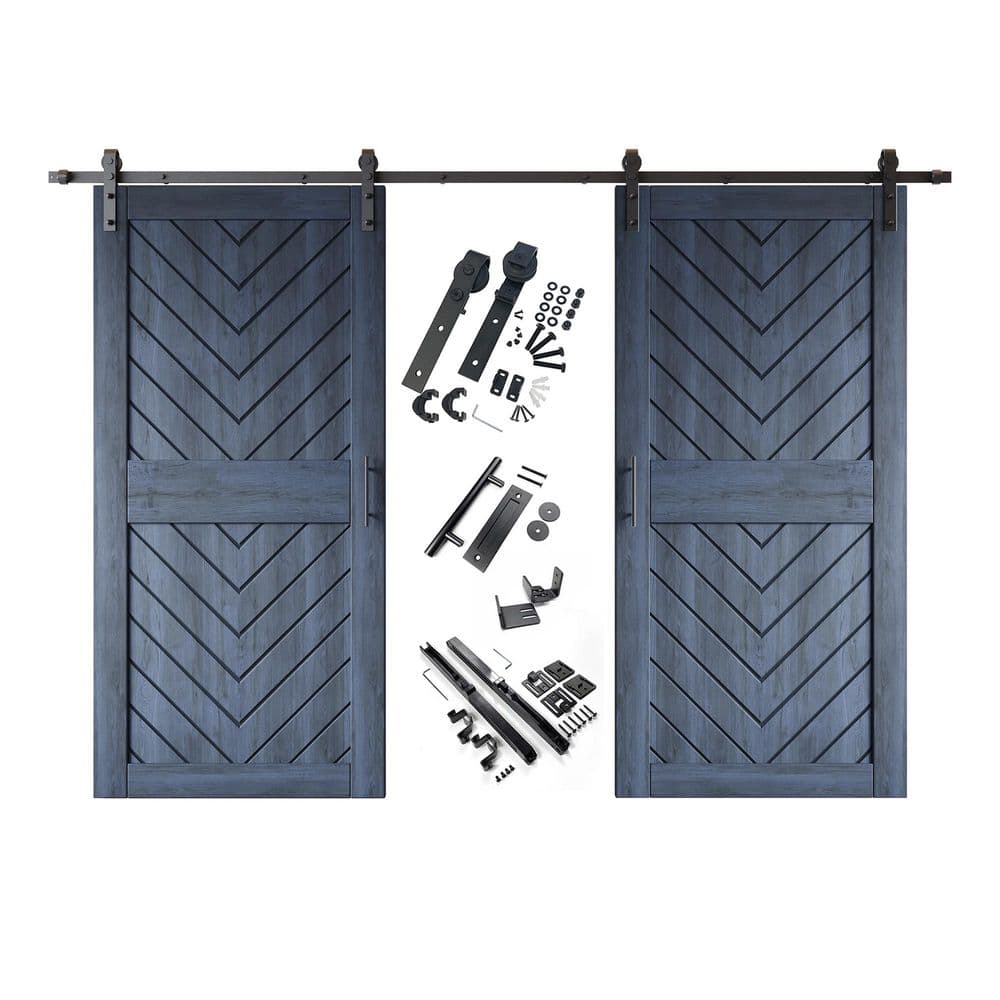 JT3 36 in. x 84 in. C-Panel Navy Fishbone Design Double Pine Wood Sliding Barn Door with Hardware Kit price history on PriceWatchPro