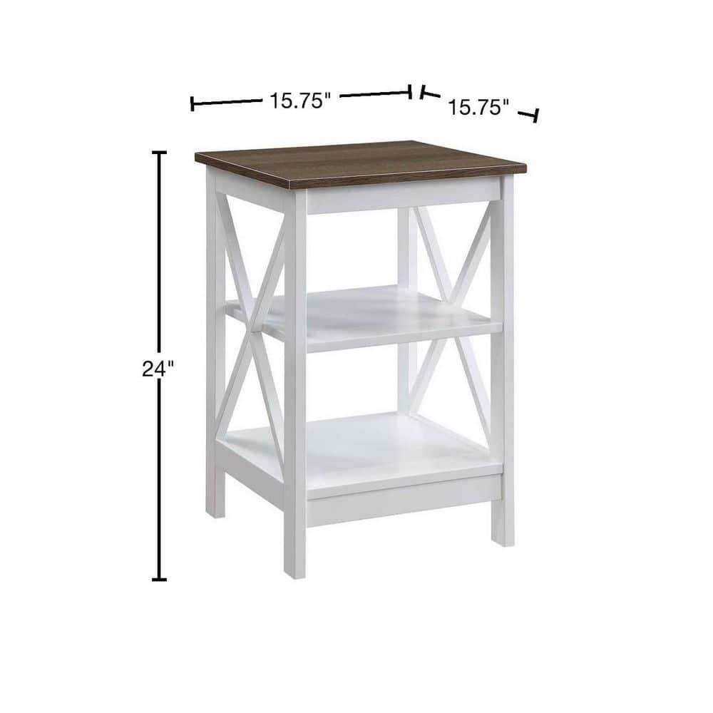Driftwood White Transitional X-Side 3-Tier End Table