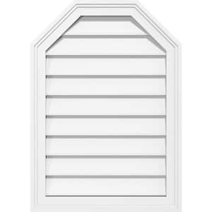 22 in. x 30 in. Octagonal Top Surface Mount PVC Gable Vent: Decorative with Brickmould Frame