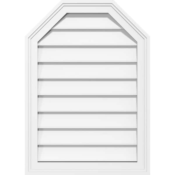 Ekena Millwork 22 in. x 30 in. Octagonal Top Surface Mount PVC Gable Vent: Decorative with Brickmould Frame