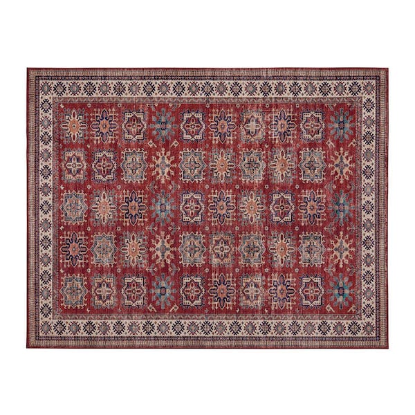 Minot Printed Chenille Red 6 ft. x 9 ft. Polyester Runner Rug