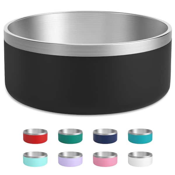 Stainless Steel 64oz Metal Water Food Dish Insulated Non-Slip Pet Bowl for Large Dogs Easy Clean Black