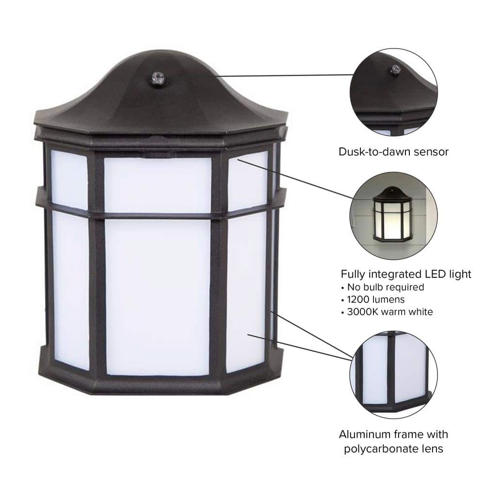 Black Bronze Outdoor LED Wall Sconce with Dusk to Dawn Sensor