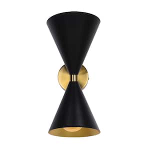 2-Light Black Wall Sconce with Light Direction of Up and Down