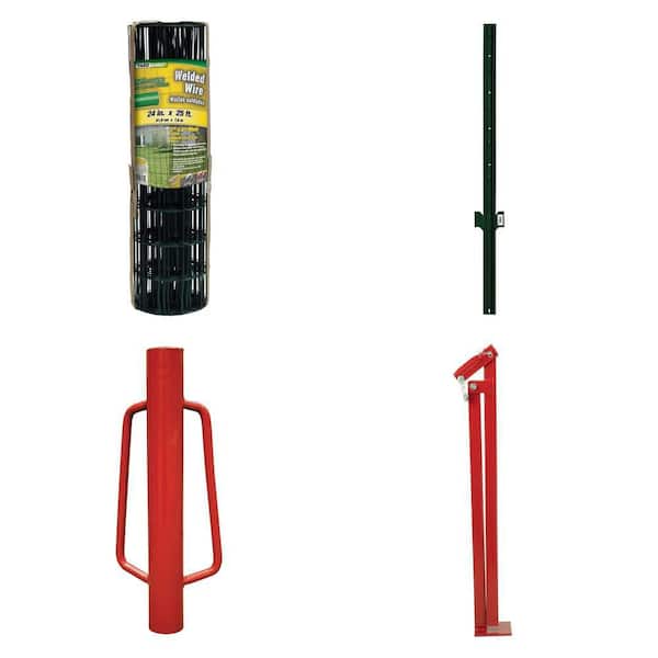 2 ft. x 25 ft. Steel Welded Wire, 4 ft. Fence U Post, Metal Post Driver and T-Post Fence Puller Combo