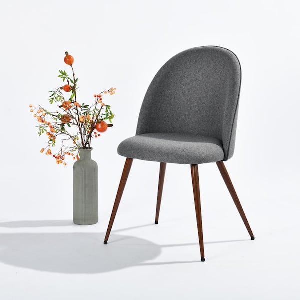 Homy Casa HATA Charcoal Fabric Upholstered Accent Side Chairs with Ergonomic Oval Back, Cushioned Seat, and Walnut Leg (Set of 4)