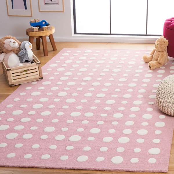 Kids 4 ft. x 6 ft. Pink/Ivory Abstract Polka-Dot Area Rug