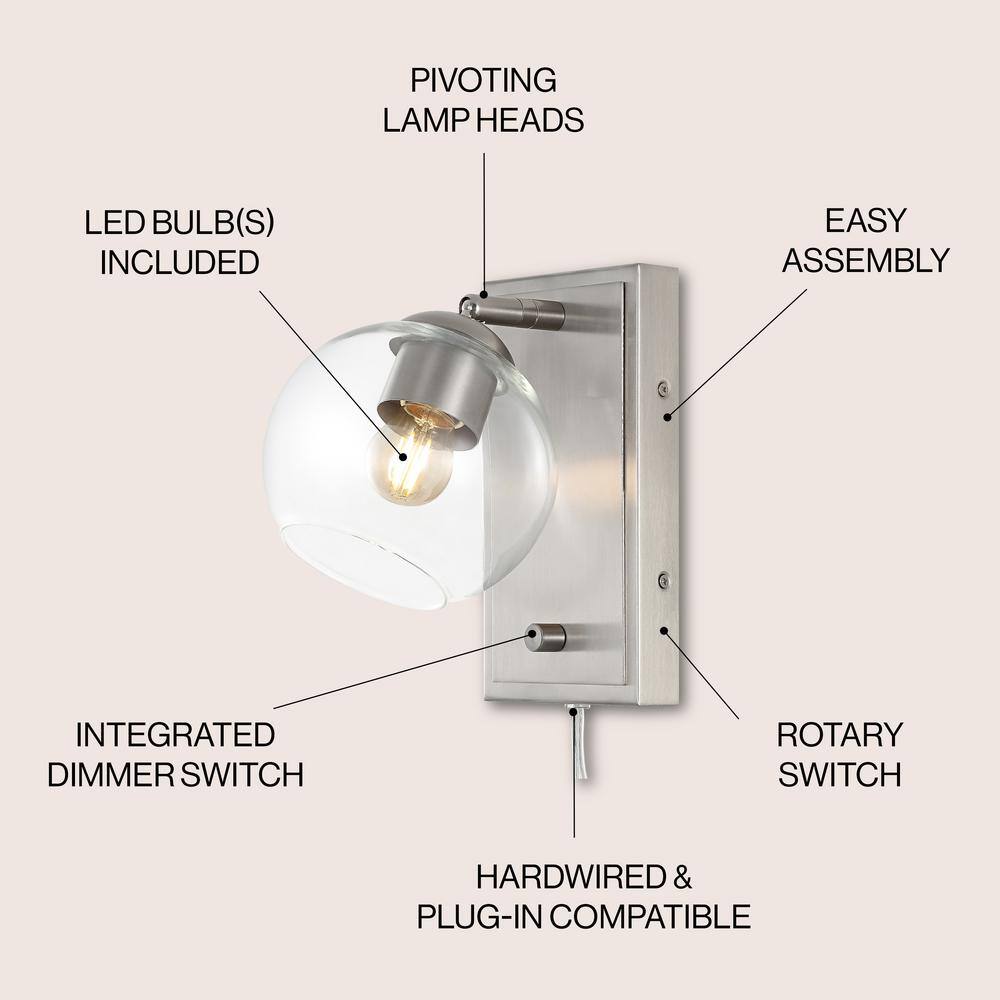 Nickel 1-Light Adjustable Glass Globe Wall Sconce