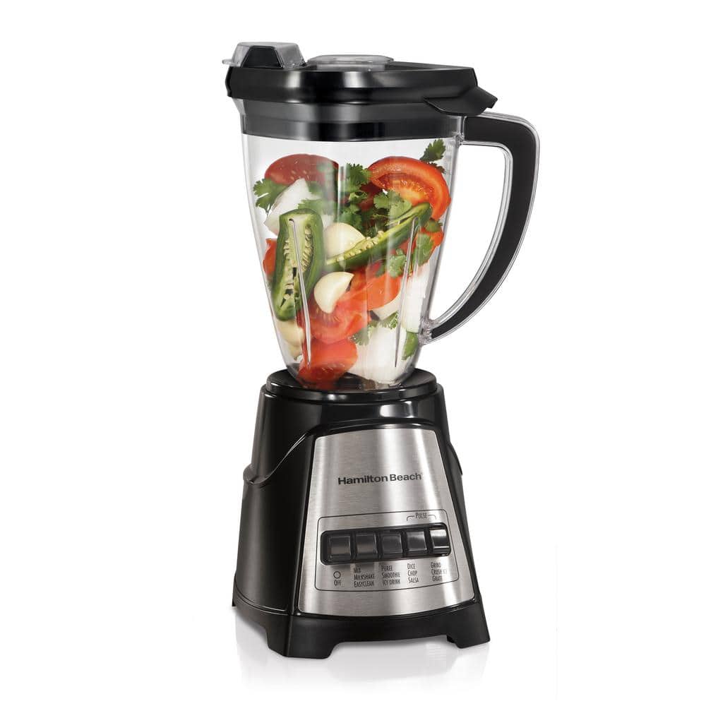 Hamilton Beach Power Elite Multi-Function Blender with Mess Free 40 oz.  Glass Jar and 3-Cup Chopper, Mini Food Processor, 700 Watts, Stainless  Steel