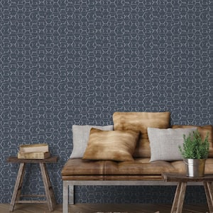 Atmosphere Collection Blue/Silver Metallic Texture Hextex Geometric Print Non-Pasted on Non-Woven Paper Wallpaper Roll