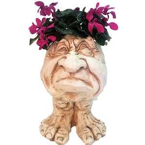 18 in. Antique White Grumpy the Muggly Face Statue Planter Holds 7 in. Pot