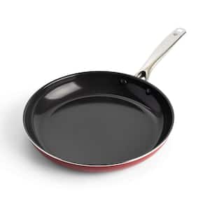 12 in. Aluminum Diamond Infused Toxin-free Nonstick Hard Coating Non-Induction Frying Pan Skillet in Red with Handle