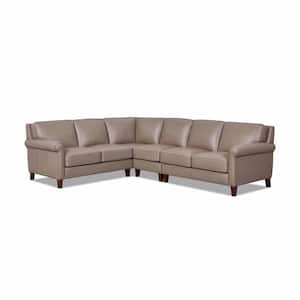 Laguna Sect 116.5 in. W Flared Arm 4-Piece Leather L-Shaped Lawson Sectional Sofa in Brown