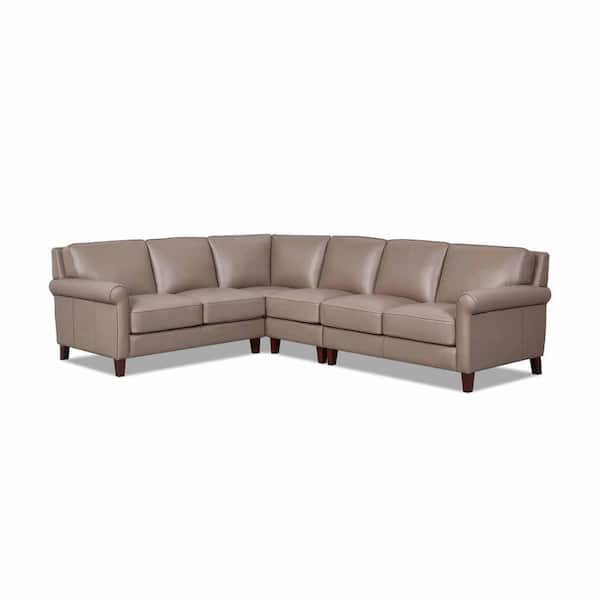 Hydeline Laguna Sect 116.5 in. W Flared Arm 4-Piece Leather L-Shaped Lawson Sectional Sofa in Brown