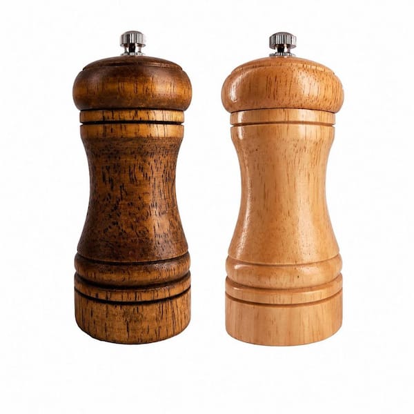 Manual Wooden Salt and Pepper Grinder Set with Adjustable Ceramic Rotor, 5.5 in. Mills and Shakers