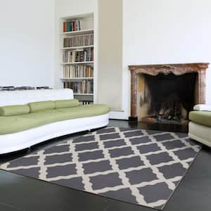 Monaco Collection Non-Slip Rubberback Moroccan Trellis Design 5x7 Indoor Area Rug, 5 ft. x 6 ft. 6 in., Gray